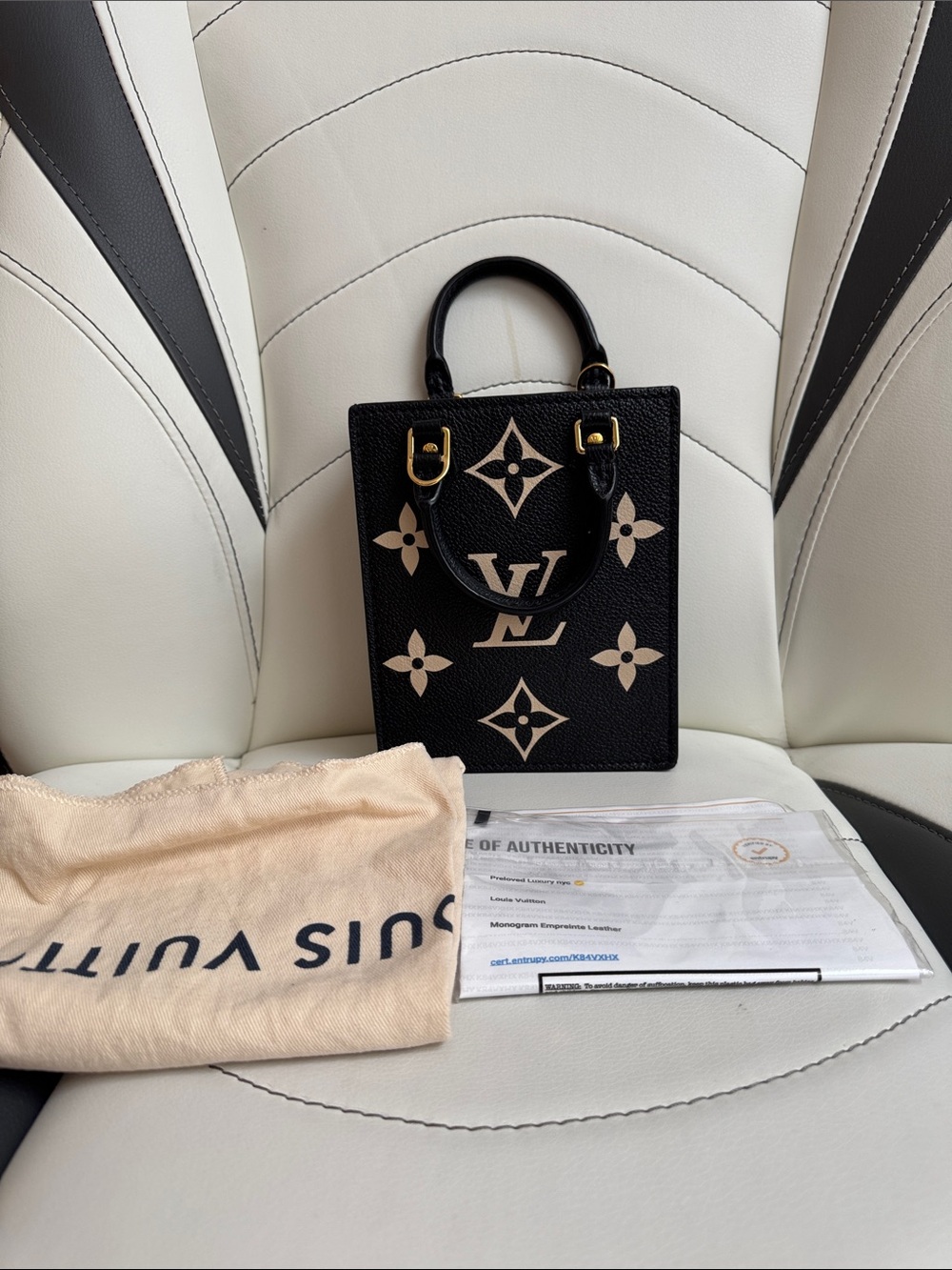 Louis Vuitton Black Mini Sac plat with Beige Monogram